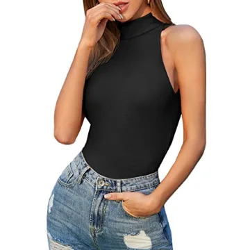 Verdusa Women's Casual Turtle Neck Slim Fitted Sleeveless Halter Tank Top in Black