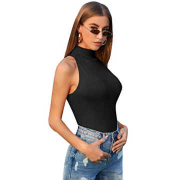 Verdusa Casual Turtle Neck Tank Top for Women in Black