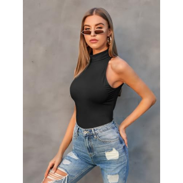 Verdusa Casual Turtle Neck Tank Top for Women in Black