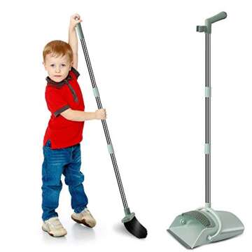 Chouqing Dust Pan and Broom, Self-Cleaning with Dustpan Teeth, Ideal for Dog Cat Pets Home Use, Super Long Handle Upright Stand Up Broom and Dustpan Set (Jade Green)