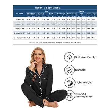 Leikar Womens Button Down Pajama Sets Long Sleeve Shirt And Pajama Pants Soft Pjs Lounge Sets S Black