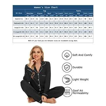 Leikar Womens Button Down Pajama Sets Long Sleeve Shirt And Pajama Pants Soft Pjs Lounge Sets S Black