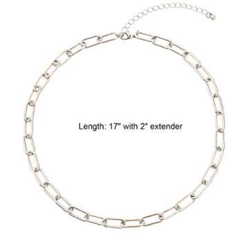 BaubleStar Link Layered Collar Necklace Silver Layering Paperclip Chain Herringbone Snake Choker Statement Fashion Jewelry for Women