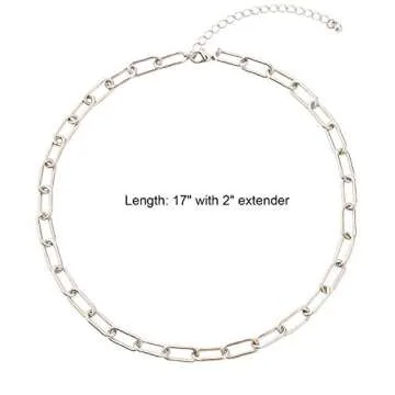 BaubleStar Link Layered Collar Necklace Silver Layering Paperclip Chain Herringbone Snake Choker Statement Fashion Jewelry for Women