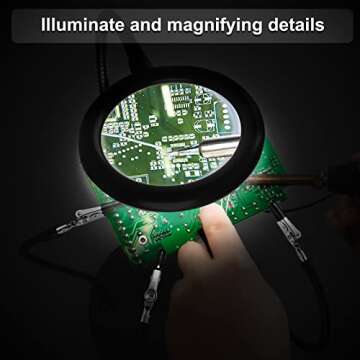 XYK Helping Hands Soldering Station with 3X Magnifying Glass with light, 4 Flexible Helping Hand Arm...