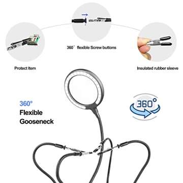 XYK Helping Hands Soldering Station with 3X Magnifying Glass with light, 4 Flexible Helping Hand Arms Magnifier and Third Hand Soldering Tool for Electronic Repair Soldering Jewelry Crafts
