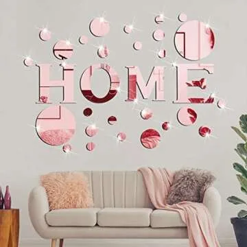30 Pcs Living Room Wall Decor Home Mirror Wall Stickers Letter Signs DIY Acrylic Mirror Decals 3D Wall Decorations for Home Bedroom Living Room Decor Removable (Rose Gold)