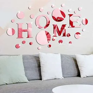 30 Pcs Living Room Wall Decor Home Mirror Wall Stickers Letter Signs DIY Acrylic Mirror Decals 3D Wall Decorations for Home Bedroom Living Room Decor Removable (Rose Gold)