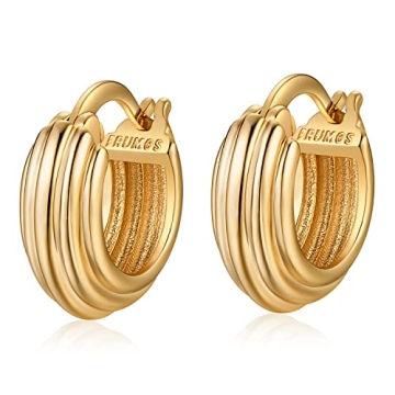 FRUMOS 18K Gold Plated Chunky Hoop Earrings - Stylish & Noble Fashion Jewelry
