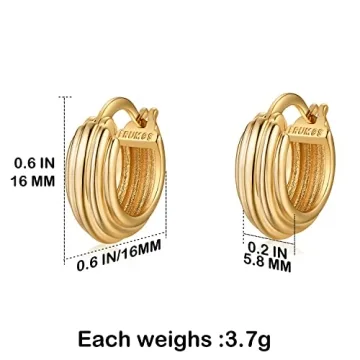 FRUMOS 18K Gold Plated Chunky Hoop Earrings for Women