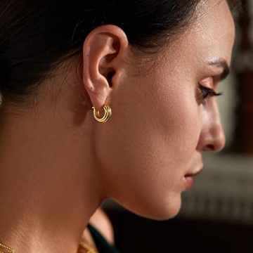 FRUMOS 18K Gold Plated Chunky Hoop Earrings for Women