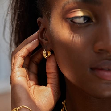 FRUMOS 18K Gold Plated Chunky Hoop Earrings for Women