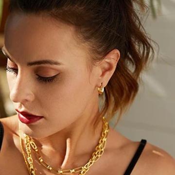 FRUMOS 18K Gold Plated Chunky Hoop Earrings for Women