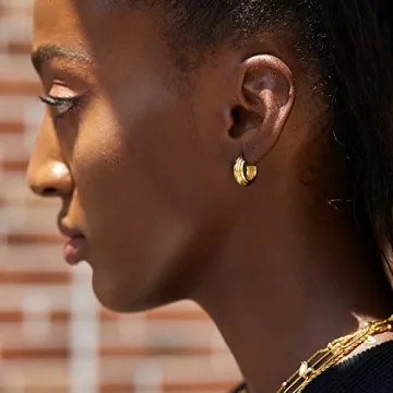 FRUMOS 18K Gold Plated Chunky Hoop Earrings for Women