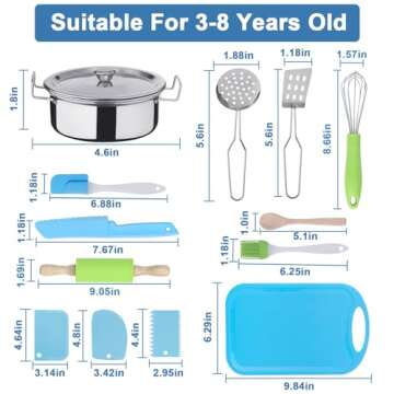 42 Pieces Kids Real Cooking Set,Kids Knife Set,Kids Baking Set,Cookware,Kids Play Pots and Pans,Mini Stainless Steel Pretend Play Cooking Toys,Apron and Chef Hat for Boys,Sensory Toys