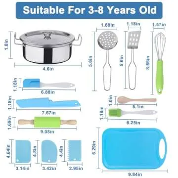 42 Pieces Kids Real Cooking Set,Kids Knife Set,Kids Baking Set,Cookware,Kids Play Pots and Pans,Mini Stainless Steel Pretend Play Cooking Toys,Apron and Chef Hat for Boys,Sensory Toys