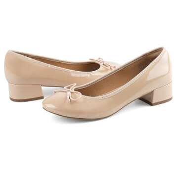 JENN ARDOR Chunky Block Low Heels Bow Round Closed Toe Comfort Work Casual Slip-On Bridal Wedding Guest Dress Sexy Prom Pumps Shoes for Women