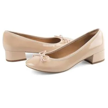 JENN ARDOR Chunky Block Low Heels Bow Round Closed Toe Comfort Work Casual Slip-On Bridal Wedding Guest Dress Sexy Prom Pumps Shoes for Women