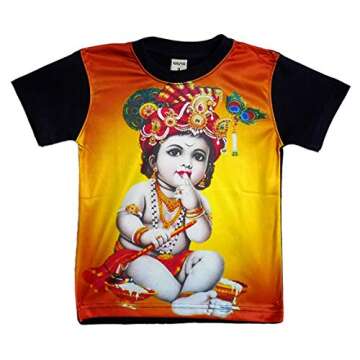 DollsofIndia Printed Krishna on T-Shirt for 2 to 3 Years of Age (QD40) Yellow