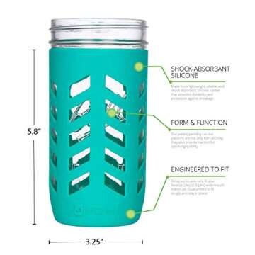 JarJackets Silicone Mason Jar Protector Sleeve - Fits 24oz (1.5 pint) Wide-Mouth Jars | Package of 4 (Multicolor)