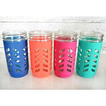 JarJackets Silicone Mason Jar Protector Sleeve - Fits 24oz (1.5 pint) Wide-Mouth Jars | Package of 4 (Multicolor)