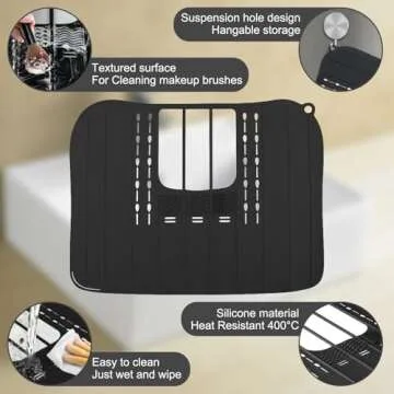 Ranphykx Sink Foldable Cover for Counter Space - Makeup Brush Cleaning Mat - Bathroom Makeup Tools Organizer Space Saver Bathroom Sink Silicone Cover