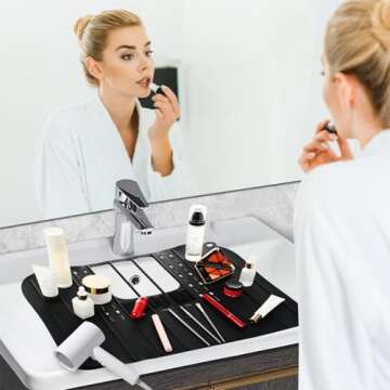 Ranphykx Sink Foldable Cover for Counter Space - Makeup Brush Cleaning Mat - Bathroom Makeup Tools Organizer Space Saver Bathroom Sink Silicone Cover