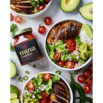 Mina Harissa Hot Sauce, Gourmet Moroccan Heat, Homestyle Spicy Red Chili Harissa Paste with Tangy Twist, 10 oz (Pack of 2) Harissa Sauce, Excite Your Senses with Mina's Harissa Seasoning