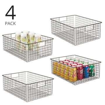 mDesign Metal Wire Food Storage Basket Organizer with Handles for Organizing Kitchen Cabinets, Pantry Shelf, Bathroom, Laundry Room, Closets, Garage - Concerto Collection - 4 Pack - Bronze