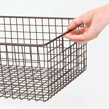 mDesign Metal Wire Food Storage Basket Organizer with Handles for Organizing Kitchen Cabinets, Pantry Shelf, Bathroom, Laundry Room, Closets, Garage - Concerto Collection - 4 Pack - Bronze