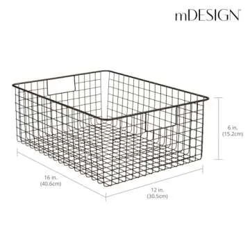 mDesign Metal Wire Food Storage Basket Organizer with Handles for Organizing Kitchen Cabinets, Pantry Shelf, Bathroom, Laundry Room, Closets, Garage - Concerto Collection - 4 Pack - Bronze