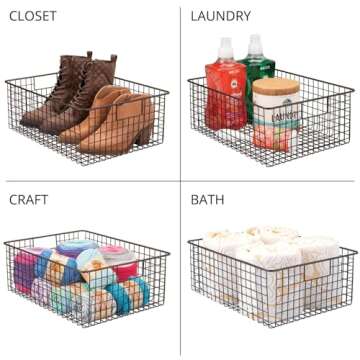 mDesign Metal Wire Food Storage Basket Organizer with Handles for Organizing Kitchen Cabinets, Pantry Shelf, Bathroom, Laundry Room, Closets, Garage - Concerto Collection - 4 Pack - Bronze