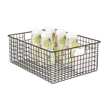 mDesign Metal Wire Food Storage Basket Organizer with Handles for Organizing Kitchen Cabinets, Pantry Shelf, Bathroom, Laundry Room, Closets, Garage - Concerto Collection - 4 Pack - Bronze
