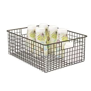 mDesign Metal Wire Food Storage Basket Organizer with Handles for Organizing Kitchen Cabinets, Pantry Shelf, Bathroom, Laundry Room, Closets, Garage - Concerto Collection - 4 Pack - Bronze