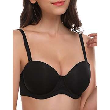 Wingslove Women's Strapless Full Figure Bra Underwire Multiway Contour Plus Size Bra Red Carpet (Bla...
