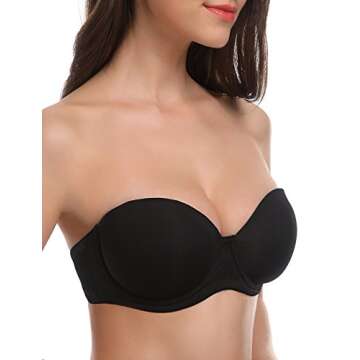 Wingslove Women's Strapless Full Figure Bra Underwire Multiway Contour Plus Size Bra Red Carpet (Black,32H)