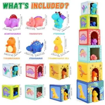 KMTJT Toddlers and Babies Dinosaur Sorting and Stacking Toys Blocks for 1-3 Kids Preschool Learning, Numbers Nesting Boxes Montessori Toys Gifts for 1 2 3 Year Old Baby Boys Girls