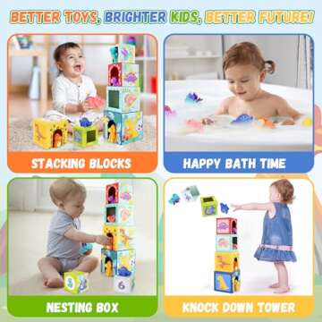 KMTJT Toddlers and Babies Dinosaur Sorting and Stacking Toys Blocks for 1-3 Kids Preschool Learning, Numbers Nesting Boxes Montessori Toys Gifts for 1 2 3 Year Old Baby Boys Girls
