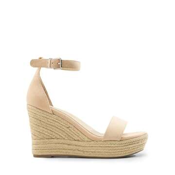 DREAM PAIRS Women's Platform Wedges Sandals, Comfortable Open Toe Espadrilles Sandals Dressy Buckle Ankle Strap Summer Shoes,Size 9,Nude