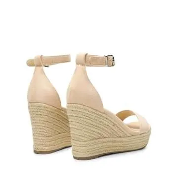 DREAM PAIRS Women's Platform Wedges Sandals, Comfortable Open Toe Espadrilles Sandals Dressy Buckle Ankle Strap Summer Shoes,Size 9,Nude