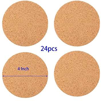 YYaaloa 24Pcs Self-Adhesive Mini Backing Cork Coasters Tiles Sheets Round 4" for DIY Coasters and DIY Crafts Cork Board, Cork Tiles, Cork Mat (Round 24pcs)