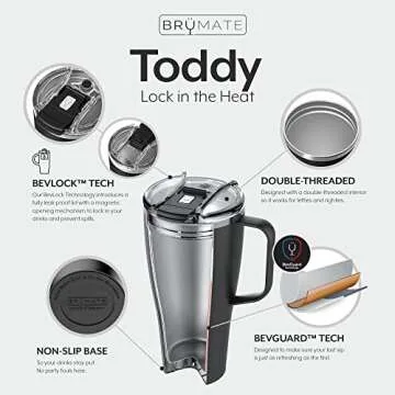 BrüMate Toddy XL - 32oz 100% Leak Proof Insulated Coffee Mug with Handle & Lid - Stainless Steel Coffee Travel Mug - Double Walled Coffee Cup (Matte Black)