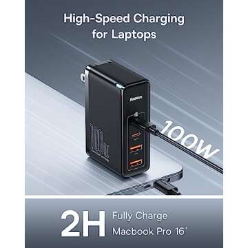 USB C Charger, Baseus 100W 4-Port GaN II Wall Charger, USB C Fast Charger Block with 2A+2C Ports for...