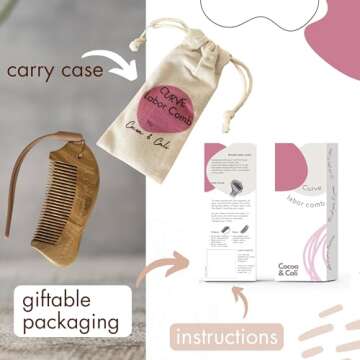 Cocoa & Cali Wooden Labor Comb | Premium Wood Birthing Comb Engraved with Birth Affirmation - Hospital Bag Birth Comb for Labor Pain (Original)