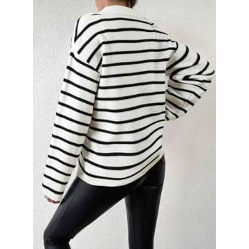 EVALESS Striped Sweater Women V Neck Casual Long Sleeve Ribbed Casual Henley Shirt Contrast Business...
