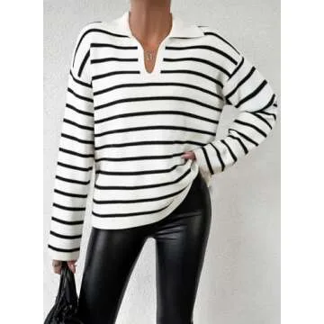 Stylish EVALESS Striped V Neck Sweater for Women