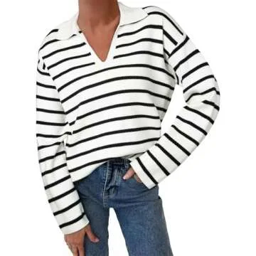 Stylish EVALESS Striped V Neck Sweater for Women