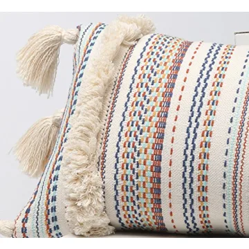 Boho Pillow Covers Decorative Pillow Throw Boho Pillow Tassel Sham Couch Pillowcase Cushion Covers,12"X20" (Multi)