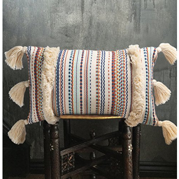 Boho Pillow Covers Decorative Pillow Throw Boho Pillow Tassel Sham Couch Pillowcase Cushion Covers,12"X20" (Multi)