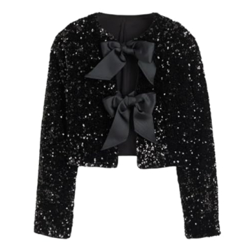 Zicotour Women's Casual Sequin Jackets Bow Coats Sparkling Holiday Party Y2k Cropped Tops (US, Alpha...